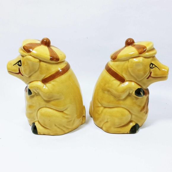 Vtg Anthropomorphic Pigs Salt Pepper Shakers Big Hats & Scarfs  (4e) - Picture 4 of 7